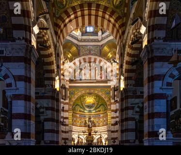 Interior of Notre Dame de la Garde basilica, the most famous landmark of Marseille, France Stock Photo