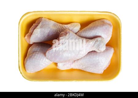 Download Raw Chicken Legs In Yellow Plastic Tray Isolated On White Background Stock Photo Alamy Yellowimages Mockups