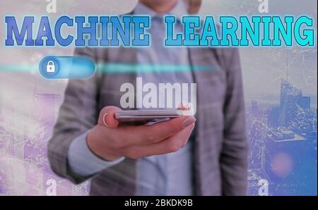 Text sign showing Machine Learning. Business photo showcasing give computers the ability to be taught with data Stock Photo