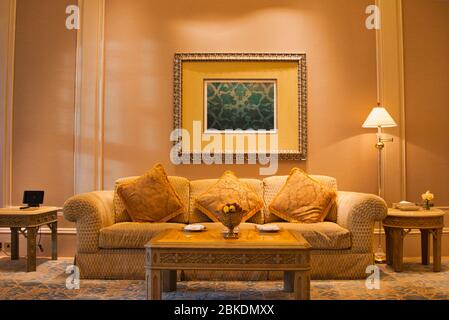 Amazing interiors, architecture, luxurious lifestyle. Gold theme interior. Stock Photo