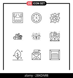Modern Set of 9 Outlines and symbols such as group, items, gear, milk, food Editable Vector Design Elements Stock Vector