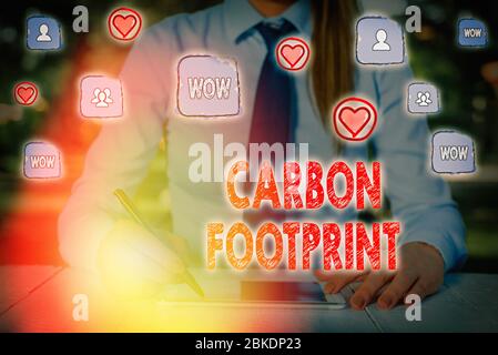 Writing note showing Carbon Footprint. Business concept for amount of dioxide released atmosphere result of activities Stock Photo
