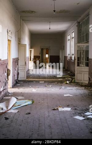 Hallway in an abandoned school Stock Photo