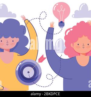 people creativity technology, target arrow bulb idea cartoon vector ...