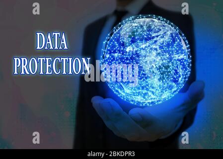 Handwriting text Data Protection. Conceptual photo Protect IP addresses and an individualal data from harmful software Elements of this image furnishe Stock Photo