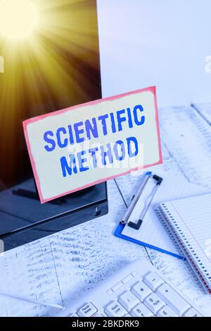 Conceptual hand writing showing Scientific Method. Concept meaning Principles Procedures for the logical hunt of knowledge Note paper taped to black s Stock Photo