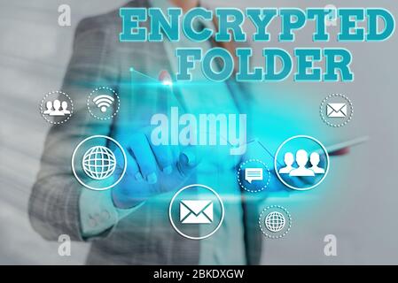 Handwriting text writing Encrypted Folder. Conceptual photo protect confidential data from attackers with access Stock Photo