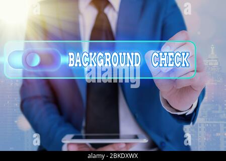 Writing note showing Background Check. Business concept for way to discover issues that could affect your business Stock Photo