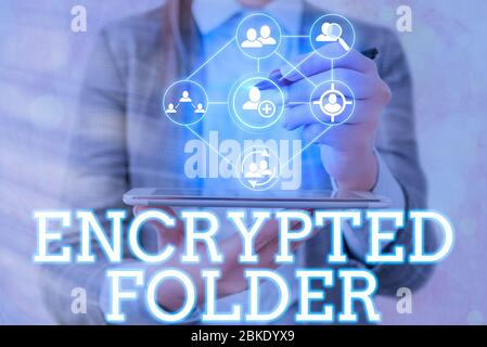 Handwriting text writing Encrypted Folder. Conceptual photo protect confidential data from attackers with access Stock Photo