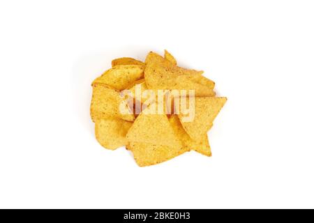 A pile nachos chips isolated on white background. Stock Photo