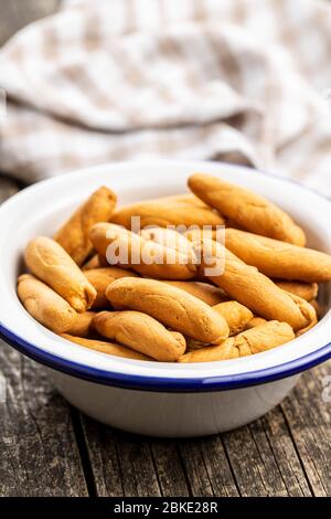 Mini bread sticks in bowl. Stock Photo