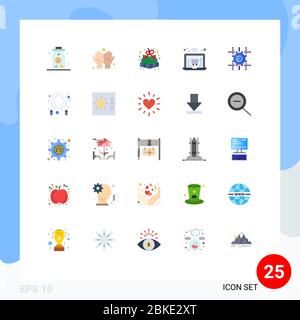 25 User Interface Flat Color Pack of modern Signs and Symbols of line, gear, gift, setting, shopping Editable Vector Design Elements Stock Vector