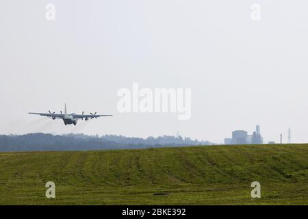 A U.S. Air Force MC-130J Commando II, assigned to the 17th Special Operations Squadron, takes off April 17, 2020, at Kadena Air Base, Japan. Team Kadena is postured to protect its forces against COVID-19 while also maintaining mission readiness in support of the U.S.-Japan Alliance. (U.S. Air Force photo by Airman 1st Class Rebeckah Medeiros) Stock Photo