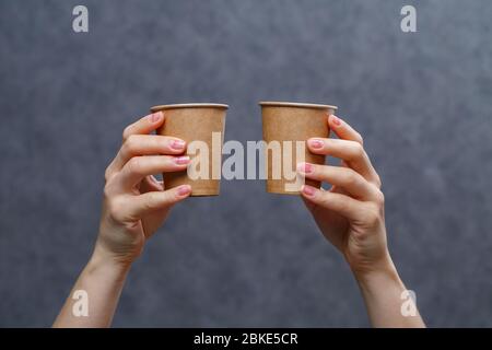 Disposable cardboard dishes made from environmentally friendly materials. Doesn't clog nature Eco-friendly, disposable, recyclable, compostable dishes Stock Photo