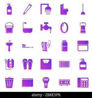 Bathroom gradient icons on white background, stock vector Stock Vector
