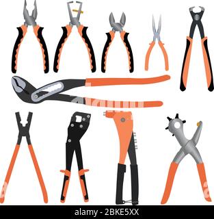 Set of different handle pliers working tools vector design, white background Stock Vector