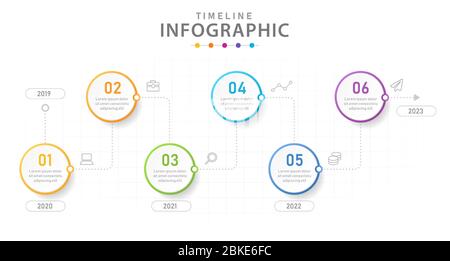 Infographic template for business. 6 Steps Modern Timeline diagram with lines. Stock Vector
