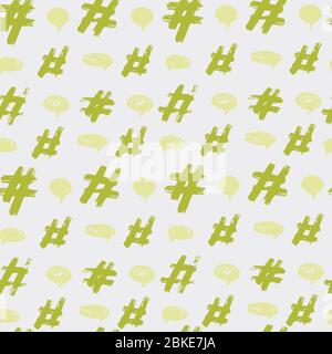 Seamless pattern. Hand drawing. Acrylic paints, brushes. Background for your creativity. Modern background. Hash tag. hash sign. Green Tones Stock Vector