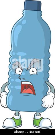 Mineral bottle cartoon character design with mad face Stock Vector