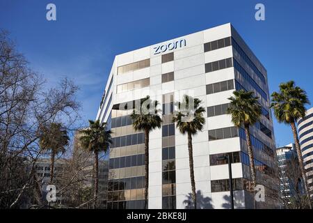 Office building in the American video conferencing services company Zoom Video Communications, Inc.'s Headquarters campus in San Jose, California. Stock Photo