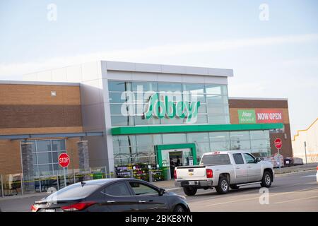 Sobeys grocery store seen from the parking lot. Stores are following strict  social distancing guidelines due to Covid19 pandemic. Stock Photo