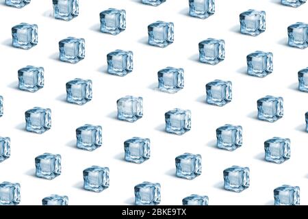 Horizontal pattern from ice cubes on a white background. Stock Photo