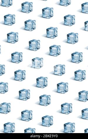 Creative pattern from ice cubes on a white background. Stock Photo