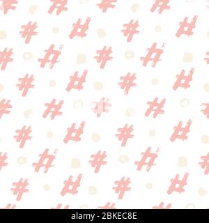 Seamless pattern. Hand drawing. Acrylic paints, brushes. Background for your creativity. Modern background. Hash tag. hash sign. Pink Tones Stock Vector