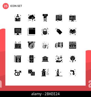 Set of 25 Modern UI Icons Symbols Signs for data management, analysis, bolt, tri, fold Editable Vector Design Elements Stock Vector
