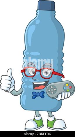 Mineral bottle talented gamer mascot design play game with controller Stock Vector