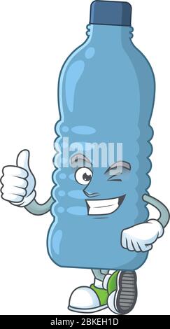 Mascot design style of mineral bottle showing Thumbs up finger Stock Vector