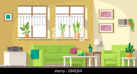 Living room with furniture and utensils. Vector illustration with separate layers. Stock Vector