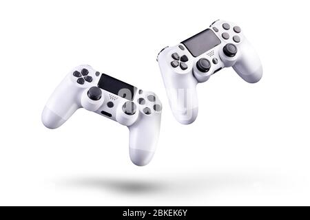 Set of white video game joysticks gamepad isolated on a white ...