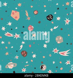 Space paper vector seamless pattern on blue Stock Vector