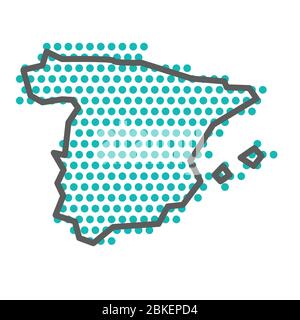 Spain simple outline map with green halftone dot pattern Stock Vector