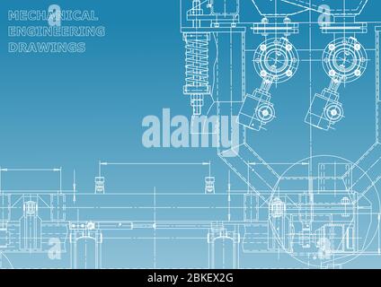 Computer aided design systems. Blue and white drawings. Blueprint ...