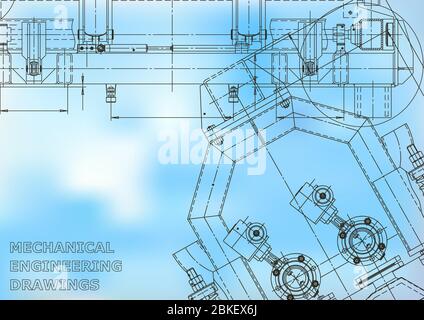 Computer aided design systems. Blue and white drawings. Blueprint ...