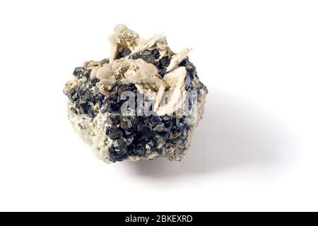 Geology. Natural mineral. Calcite and sphalerite in natural conditions form beautiful stones. It is used for interior decoration, as well as sphalerit Stock Photo