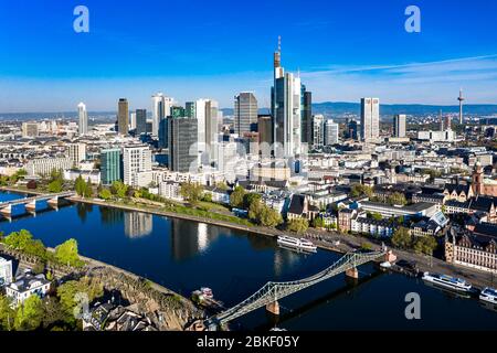 Aerial view, Frankfurt, skyline, with skyscrapers, Frankfurt am Main, Hesse, Germany Stock Photo