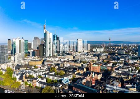 Aerial view, Frankfurt, skyline, with skyscrapers, Frankfurt am Main, Hesse, Germany Stock Photo