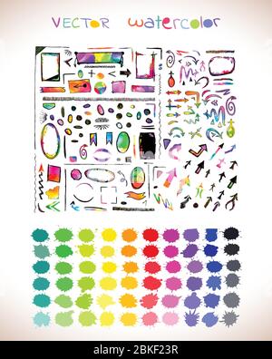 Colorful watercolor vector arrows. Vector design elements isolated on white background Stock Vector