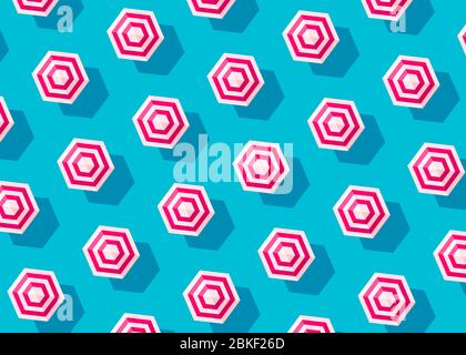 Top view pattern beach umbrella on a blue background for fabric, poster, clothes or banner. Stock Vector