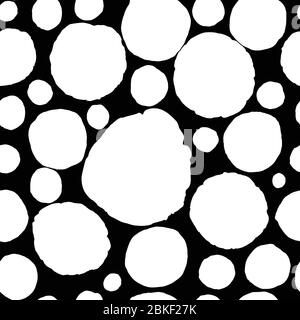 Seamless pattern with dots, circles.  White stains on black background. Stock Vector