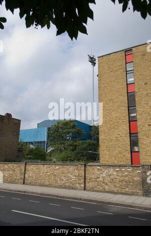 Ellerslie Road Stand Blue Stadium 1960s 1970s Architecture Steel Structure QPR FC Loftus Road South Africa Road, Shepherd's Bush, London W12 Stock Photo