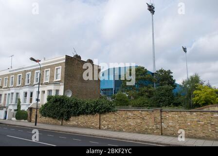 Ellerslie Road Stand Blue Stadium 1960s 1970s Architecture Steel Structure QPR FC Loftus Road South Africa Road, Shepherd's Bush, London W12 Stock Photo