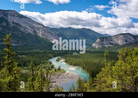 Aerial view of Bow river valley, Banff National Park, Alberta, Canada