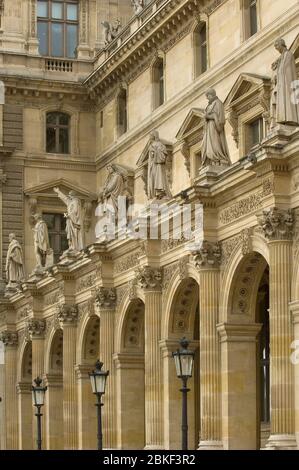 Architectural details and statues on the Richelieu Wing of the Louvre Museum,Paris, France Stock Photo