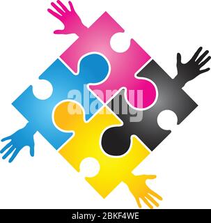 Illustration art of a puzzle hands symbol with isolated background Stock Vector
