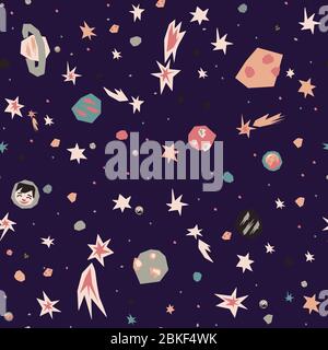Space paper vector seamless pattern on violet Stock Vector