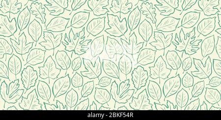 Hand drawn leaves seamless background. Vintage floral endless pattern. Vector illustration Stock Vector